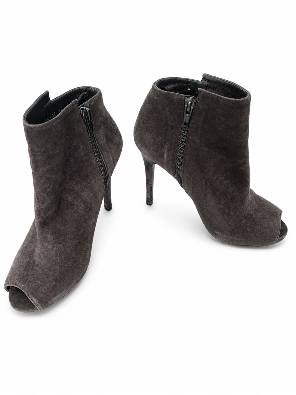 Stuart Weitzman Black Suede Peep-Toe Ankle Booties